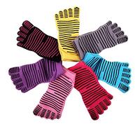 Kamay's Anti-slip Fitness Yoga Pilates Socks Dance Socks Full Toe Half Toe Toeless Socks Ankle Fall Prevention Grip Socks Thick Cotton More wear-resisting 5 toes 7 Pairs Value Pack Set (B 7Pairs)