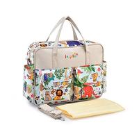 Kamay's Multifunction Waterpoor Mummy Baby Diaper Nappy Changing Tote Shoulder Handbag Messenger Bag Light Weight with Bottle Bag Changing Mat Zipper Diaper Bag and Changing Mat (Animal Pattern 1)