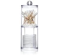 Kamay's Transparent 2 Layers Stackable Transparent Cotton Ball Pad Swabs Make Up Pads Dispenser Holder Organizer Container with lid Multifunction Acrylic Cosmetic Makeup Organizer (SF-297-1)