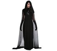 Kamay's Women's Black Ghost Bride Witch Costume Halloween Night Wandering Soul Long Cosplay Dress Lady's Perform Costumes Halloween Decoration Halloween Party Costume (Long Black Cloak Dress Glove Set)