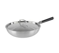 Kamberg - Stainless Steel Wok 28 cm Removable Handle - 18/10 Triply Stainless Steel - Suitable for All Heat Sources Including Induction and Oven