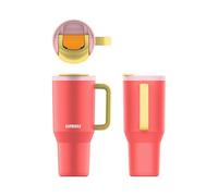 Kambukka Rio 32oz / 950ml Leakproof Insulated Tumbler with Telescopic Straw - Stainless Steel, Keeps Cold for 24+ Hours, BPA-Free, Dishwasher Safe, Carry Handle, Fits Cup Holders - Pink Papaya