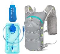 Kamcycle Hydration Running Vest with 2 Litre Bladder and 500ml Bottle, Ultralight Reflective Running Hydrayion Backpack Trail Racing Marathon Cycling Hiking (Grey with Bladder and Flask)