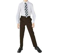 KAMDIN Twin Pack Boys School Trousers Black Grey Navy Charcoal Brown Regular Slim and Plus Fit Size 2-18 Years (UK, Age, 14 Years, 15 Years, Regular, Brown Regular)