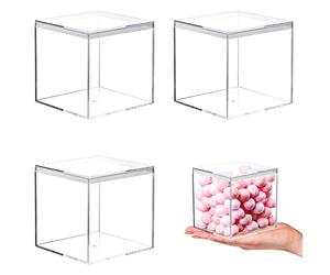 Kamehame Acrylic Boxes for Display 3 Pack Clear Plastic Square Cube, 3.3x3.3x3.3Inch/85x85x85mm Small Acrylic Box with Lid, Candy Pill and Tiny Jewelry Storage Boxes Organize Containers