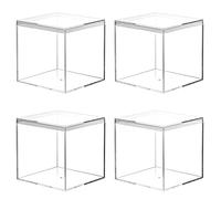 Kamehame Acrylic Boxes for Display 4 Pack Clear Plastic Square Cube, 3.9x3.9x3.9Inch/100x100x100mm Small Acrylic Box with Lid, Candy Pill and Tiny Jewelry Storage Boxes Organize Containers