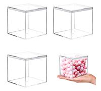 Kamehame Acrylic Display Box with Lid Clear Small Boxes 3 Pcs 8.5 x 8.5 x 8.5 cm / 3.3 x 3.3 x 3.3'' Square Cube Boxes Storage Containers Organiser for Candy Pill Jewelry Makeup and Gift Box