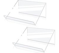 Kamehame Book Stands for Display, 2 Pack Slightly Elevated Clear Acrylic Book Display Stand with 1.5" Ledge, Book Easel Anti-slip Border for Handwriting Reading Art and Laptop, 12"x8.5"x5.1"