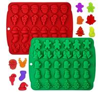 Kamehame Christmas Candy Molds, 2 Pcs 30 Cavity Christmas Gummy Molds, Silicone Christmas Chocolate Molds, Red & Green