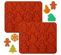 Kamehame Christmas Cookie Moulds - Silicone, 2 Pcs, 12 Cavity Gingerbread Man, Tree, Snowman Snow Non-Stick Pan for DIY Christmas Cookies, Candy, Jelly, Chocolate