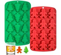 Kamehame Christmas Ice Cube Moulds Silicone 2 PCS 12 Cavity Christmas Tree Ice Cube Tray Gingerbread Man Mould Chocolate Moulds Christmas Ice Cube Trays for Christmas Ice Cube, Chocolate, Wax Melt