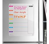Kamehame Fridge Weekly Planner Magnetic Acrylic 14.2"x11" Clear Meal Planner Board for Fridge Dry Erase Board Refrigerator Whiteboard