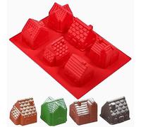 Kamehame Gingerbread House Mould Silicone 3D Christmas Cake Mould 6 Cavity Non-Stick Muffin Mould for Mini Cake, Cupcake, Jelly, Soap, Pudding, Chocolate