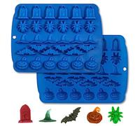 Kamehame Halloween Chocolate Moulds Silicone 2 Pcs 30 Cavity Pumpkin Ghost Bat Witch Hat Gravestone Gummy Moulds for DIY Halloween Gummies, Candy, Jelly, Chocolate, Jello