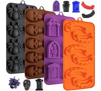 Kamehame Halloween Chocolate Moulds Silicone 4 Pcs Skull Spider Tooth Tombstone Mould Candy Moulds for DIY Halloween Chocolate, Candy, Jelly, Wax Melt