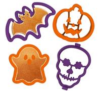 Kamehame Halloween Silicone Pancake Molds for Skull, Ghost, Bat and Pumpkin Shape Pancakes, 4 Pack Nonstick Pancake Shaper for kids, Fun Halloween Cake Ring Mold for Griddle Cooking