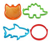 Kamehame Silicone Pancake Mould 4 Pcs Pancake Rings Egg Ring Nonstick Pancake Shaper Pancake Moulds for Shark, Round, Cat, Dinosaur Shape Pancakes