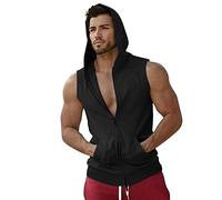 KAMEIMEI Men's Hooded Pullover with Zip Sweat Jacket Pullover Casual Hooded Sweatshirt Zipped Hoodie Sleeveless for Men Sleeveless Sweatshirt Tank Top with Drawstring, X Black, M