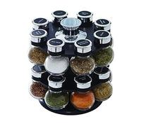 Kamenstein 16 Jar Ellington Revolving Countertop Spice Rack with Lift & Pour Caps and Spices Included, FREE Spice Refills for 5 Years: Black and Chrome