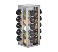 Kamenstein 20 Jar Heritage Revolving Countertop Spice Rack Organizer with Spices Included, FREE Spice Refills for 5 years, Brushed Stainless Steel with Black Caps