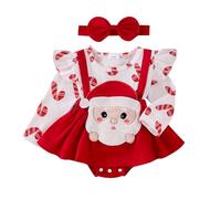 KameyouForever Baby Christmas Outfit Ruffle Trim Patch Long Sleeve Romper Dress Bow Headband 2 Piece Set My First Christmas Outfit Newborn Clothes (Red, 0-3 Months)