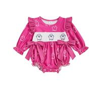 KameyouForever Baby Girl Halloween Plaid Romper Witch Hat Embroidery Long Sleeve Round Neck Bow Jumpsuit My First Halloween Outfit Newborn Clothes (Red, 18-24 Months)
