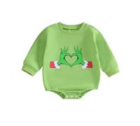 KameyouForever Baby Girls Boys Christmas Romper Long Sleeve Crewneck Monster Hand Print Casual Clothes My First Christmas Outfit (Green, 12-18 Months)