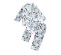 KameyouForever Halloween Pjs Kid Halloween Satin Pajamas Set 1-6 Years Pumpkin/Ghost Print Long Sleeve Lapel Button Down Tops With Pants Sleepwear (Blue, 2-3 Years)