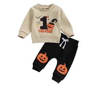 KameyouForever My First Halloween Baby Boy Clothes Pumpkin Bat Letter Print Long Sleeve Sweatshirts And Pants Toddler Halloween Outfit Baby Clothing (Khaki, 0-3 Months)