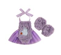 KameyouForever Newborn Girl Outfit My First Halloween Outfit Sleeveless Halterneck Furry Patchwork Embroidery Ghost Romper Dress With Leg Warmer Halloween Clothes (Purple, 0-6 Months)