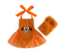 KameyouForever Newborn Girl Outfit My First Halloween Outfit Sleeveless Halterneck Furry Patchwork Embroidery Ghost Romper Dress With Leg Warmer Halloween Clothes (Fluorescent Yellow, 6-12M)