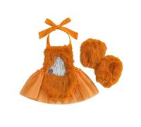 KameyouForever Newborn Girl Outfit My First Halloween Outfit Sleeveless Halterneck Furry Patchwork Embroidery Ghost Romper Dress With Leg Warmer Halloween Clothes (Orange, 18-24 Months)