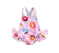 KameyouForever Toddler Girl Rainbow Ruffled One-Piece Swimsuit, Pink, Size 36-40 (Bust), 40-42 (Waist), (Length) cm, Age 3-4 Years