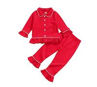KameyouForever Toddler Kids Baby Christmas Pajamas Set Girl Boy Pjs Cotton Long Sleeve Button shirt Top Pants 2Pcs Sleepwear Nightwear (A Red, 4-5 Years)