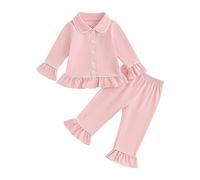 KameyouForever Toddler Kids Baby Christmas Pajamas Set Girl Boy Pjs Cotton Long Sleeve Button shirt Top Pants 2Pcs Sleepwear Nightwear (A x Pink, 0-6 Months)