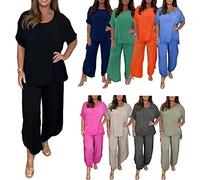 KAMIAK Floaty Sleeve Trouser Set, 2-Piece Sleeved Trouser Suit for Women, Loose Fit Culotte Set 2 Piece Solid Color Suit (Color : Black, Size : XL)