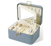 KAMIER Upgraded Jewelry Box, 2 Layers PU Leather Jewelry Organizer for Women with Lock and Mirror, Hidden Necklace Hook and Removable Divider Large Capacity Travel Jewelry Box Ideal for Gift