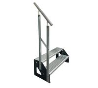 Kaminbau Mierzwa Premium Steel Freestanding Stairs with Galvanised Railing Left/Cheeks Anthracite RAL 7016/2 Steps Galvanised (Width 1400 mm) Height 38 cm Grate Step Garden Stairs