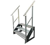 Kaminbau Mierzwa Premium steel staircase freestanding with galvanised railings on both sides / cheeks anthracite RAL 7016 / 3 steps galvanised (width 800 mm) (height 57 cm) grid stairs garden stairs