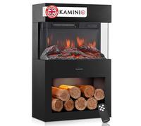 KAMINIO Electric Fireplace HENRI - Electric Stove with Heater, 3D Flame Effect, LED Mood Light, Wood Storage Compartment, Remote Control (Black)