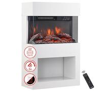 KAMINIO Electric Fireplace HENRI - Electric Stove with Heater, 3D Flame Effect, Wood Storage Compartment, Remote Control (White)