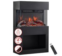 KAMINIO Electric Fireplace HENRI - Electric Stove with Heater, 3D Flame Effect, Wood Storage Compartment, Remote Control (Black)