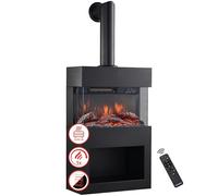 KAMINIO Electric Fireplace HENRI with Stove Pipe - Electric Stove with Heater, 3D Flame Effect, Wood Storage Compartment, Remote Control (Black)