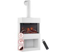 KAMINIO Electric Fireplace HENRI with Stove Pipe - Electric Stove with Heater, 3D Flame Effect, Wood Storage Compartment, Remote Control (White)
