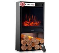 KAMINIO Electric Fireplace HUGO - Electric Stove with Heater, 3D Flame Effect, LED Mood Light, Wood Storage Compartment, Remote Control (Black)