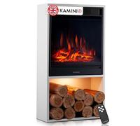KAMINIO Electric Fireplace HUGO - Electric Stove with Heater, 3D Flame Effect, LED Mood Light, Wood Storage Compartment, Remote Control (White)