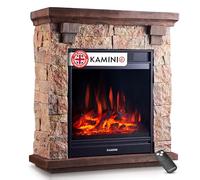 KAMINIO Electric Fireplace JUAN - Freestanding Fireplace in Stone look with Heater, 3D Flame Effect, Remote Control (Beige)