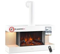 KAMINIO Electric Fireplace LIZ - Wall-Mounted Fireplace with Heater, 3D Flame Effect, LED Mood Light, Remote Control (White with Pipe)