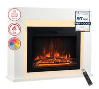 KAMINIO Electric Fireplace MATTI - Freestanding Fireplace with Heater, 3D Flame Effect, LED ambient light, Remote Control - White