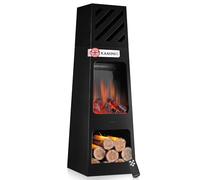 KAMINIO Electric Garden Fireplace KAI - Electrical freestanding patio Stove with Heater, 3D Flame Effect, LED Mood Light, Wood Storage Compartment, Remote Control - Black (X-Large)